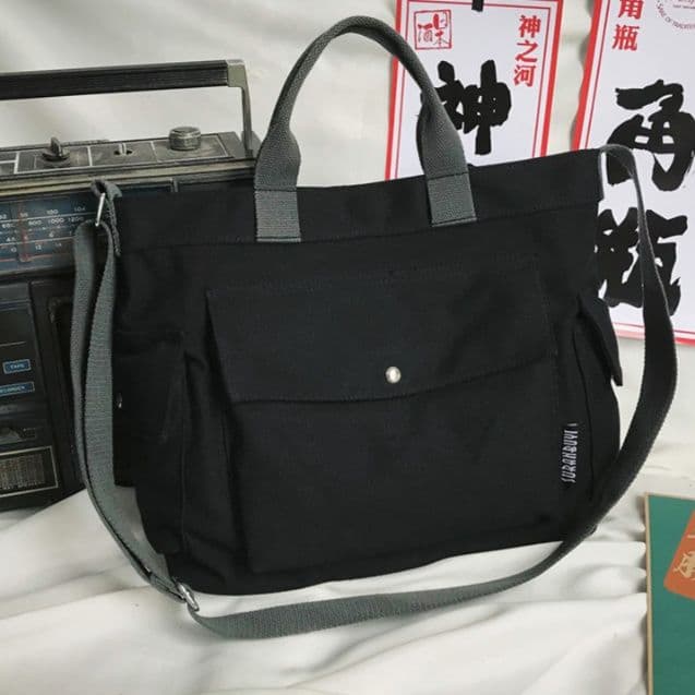 キャンバストート ポケット付き多機能トートバッグ