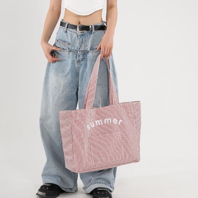 キャンバストート 爽やか季節感 ストライプゆったりトート
