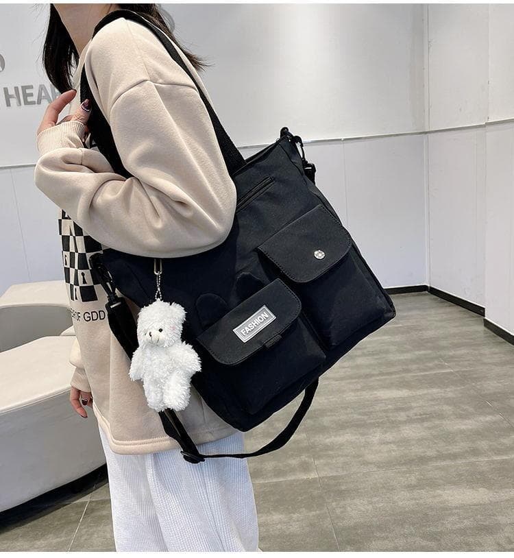 キャンバストート 多機能ポケット付き大容量キャンバストートバッグ