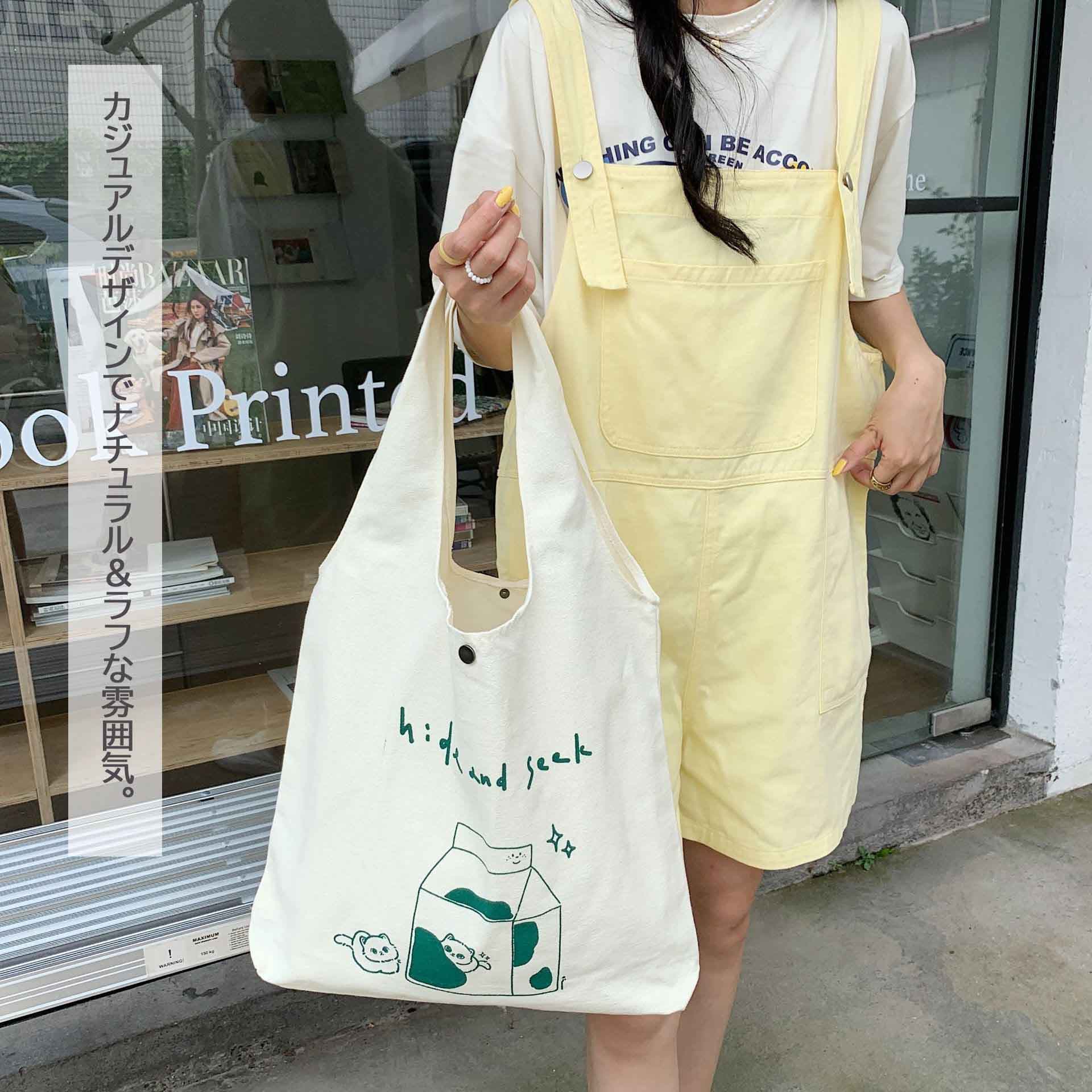 可愛い猫柄キャンバストートバッグ ショルダー エコバッグ