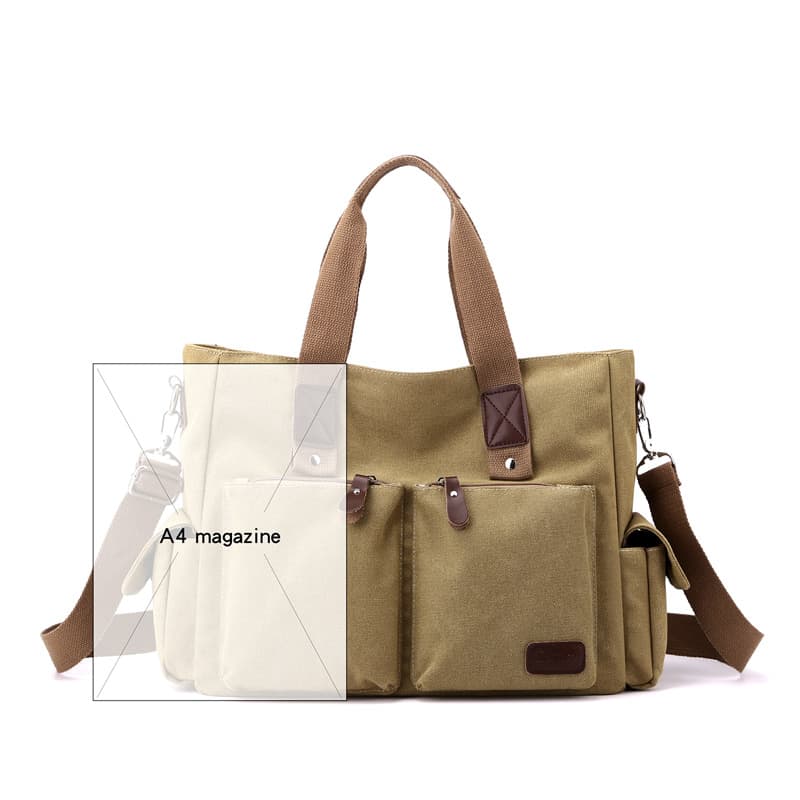 キャンバストート ポケット収納多機能ショルダートート