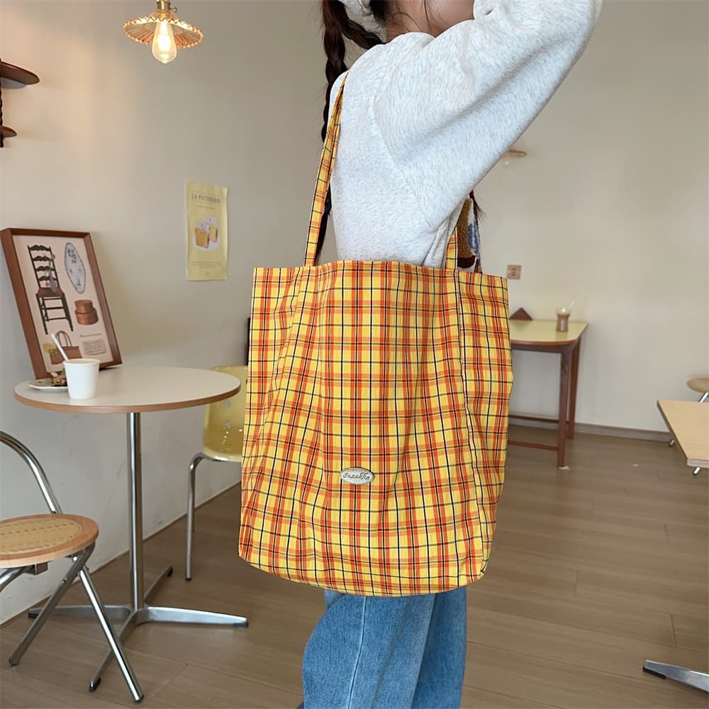 キャンバストート チェック柄リバーシブル日常トート