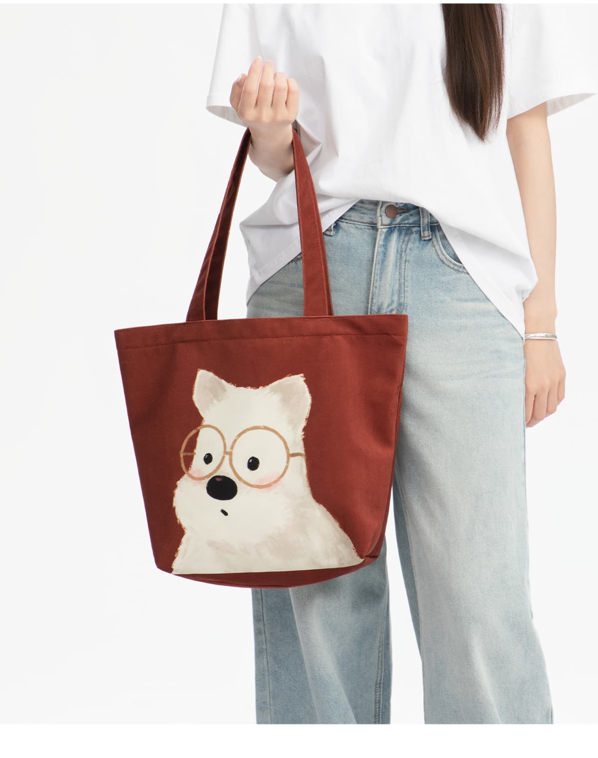 キャンバストート 眼鏡をかけた愛らしい柴犬のミニ手提げ鞄