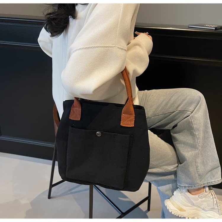 キャンバストート フロントポケット付き 職人風手提げ