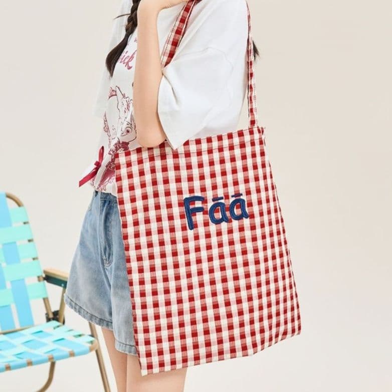 キャンバストート 格子柄かわいい日常使いトート