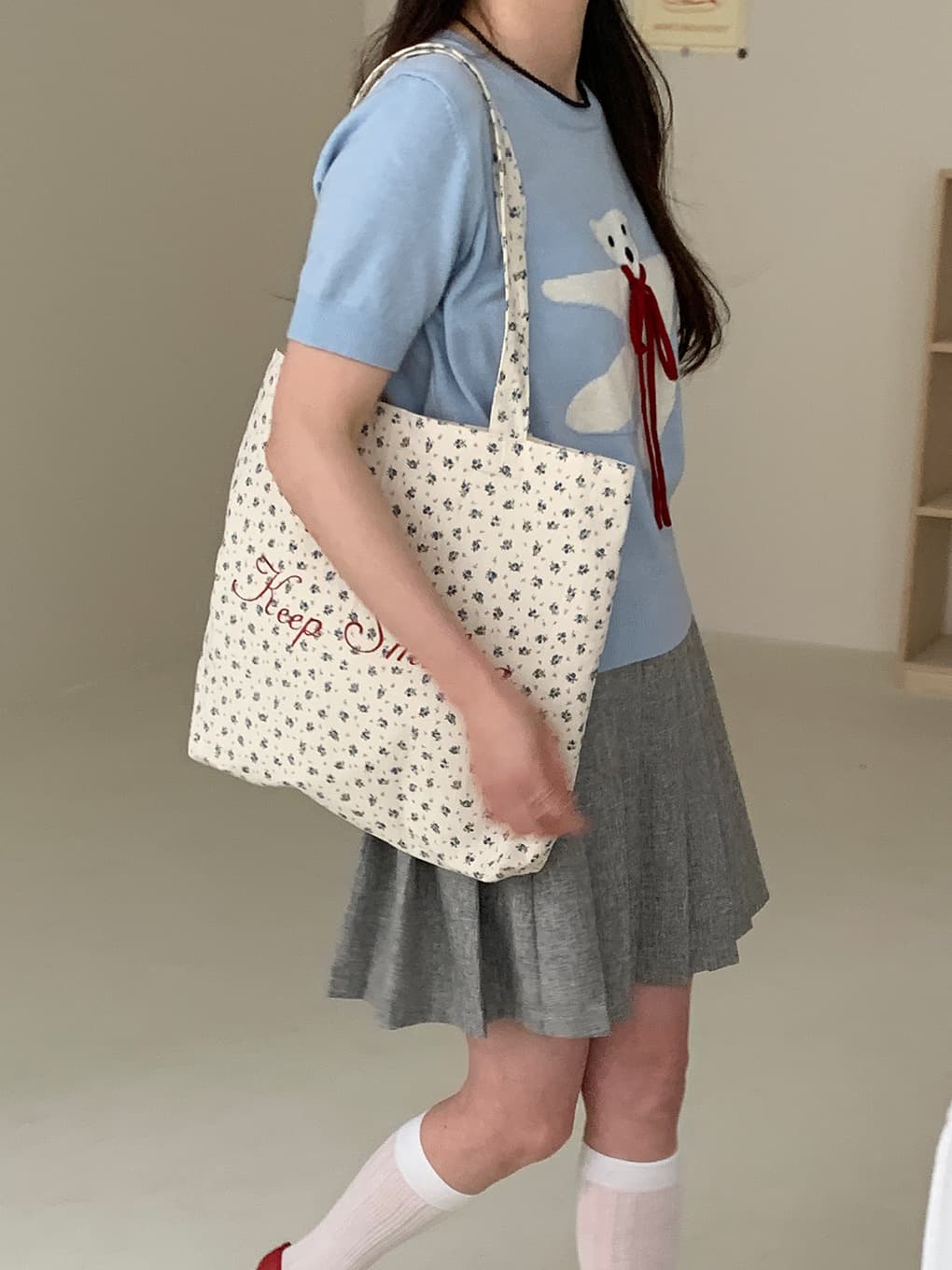 小花柄キャンバストート ショルダーバッグ エコバッグ 帆布