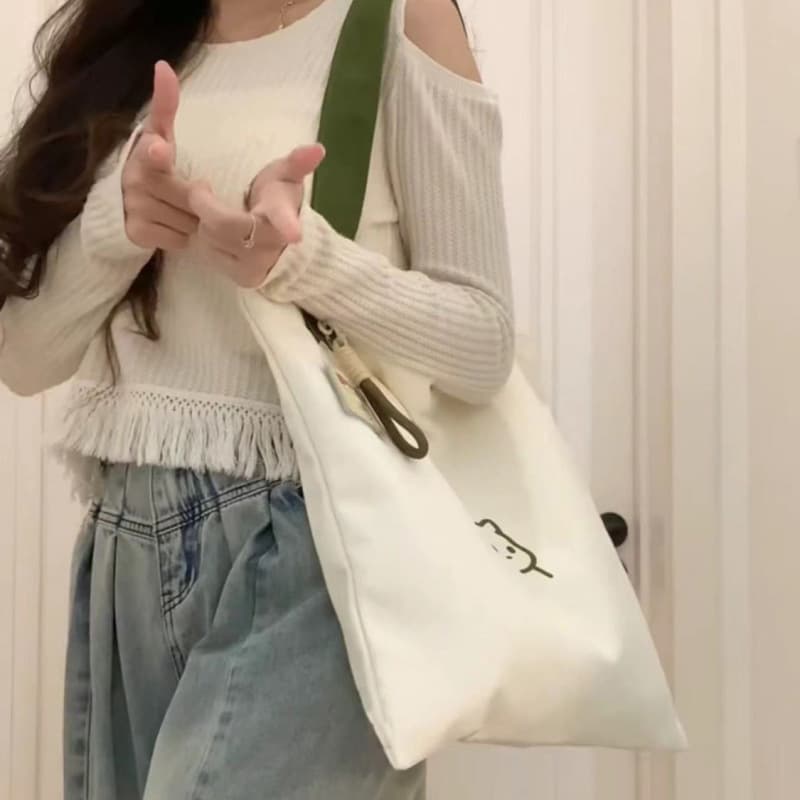 キャンバストート 子犬刺繍入り大容量キャンバストートバッグ