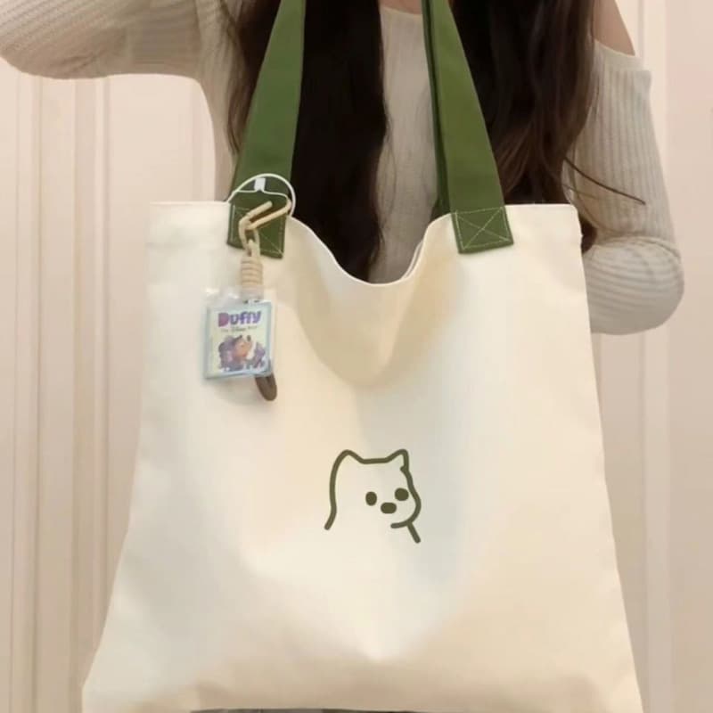キャンバストート 子犬刺繍入り大容量キャンバストートバッグ