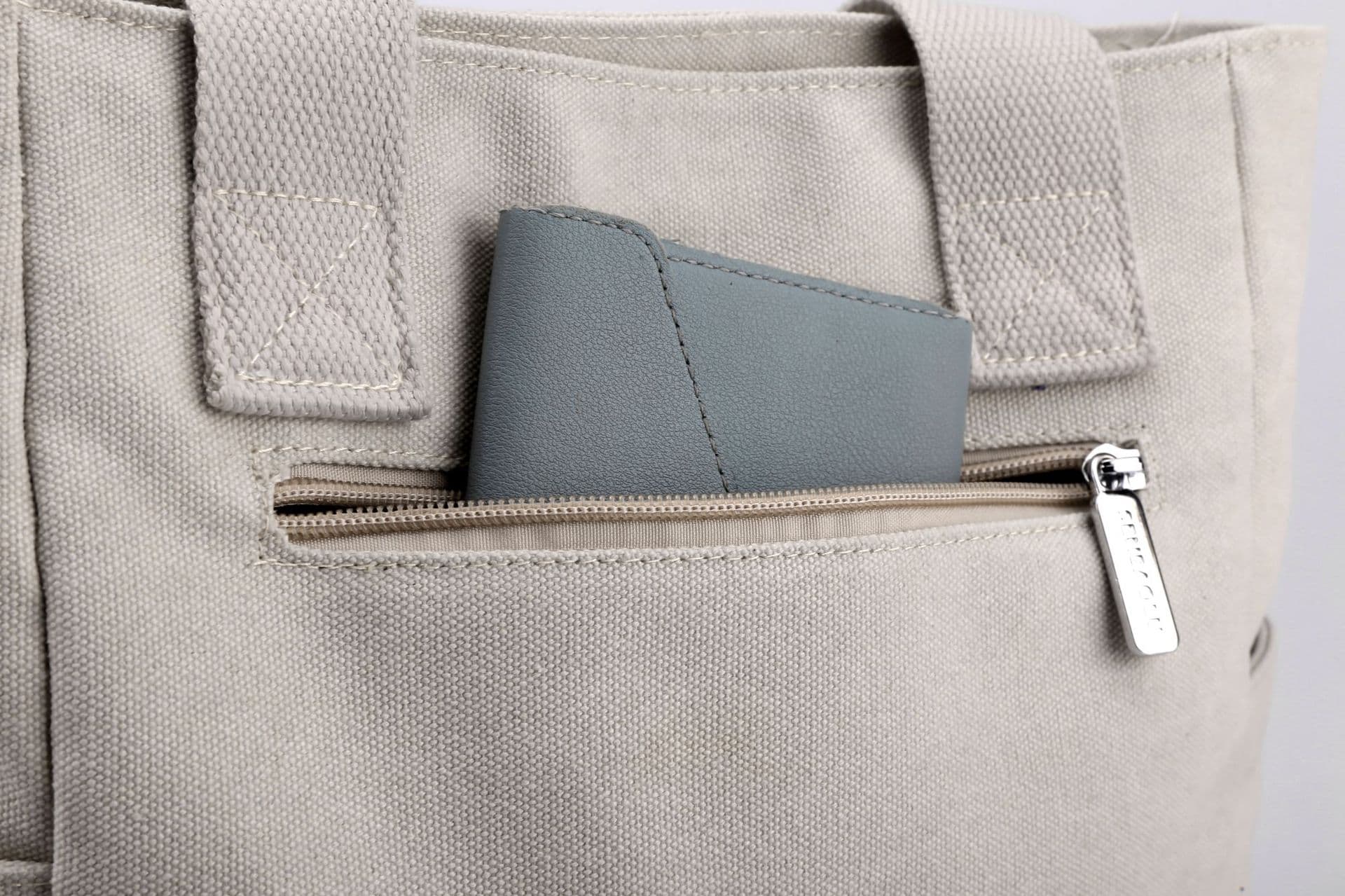 キャンバストート シンプル外ポケット付き帆布トート