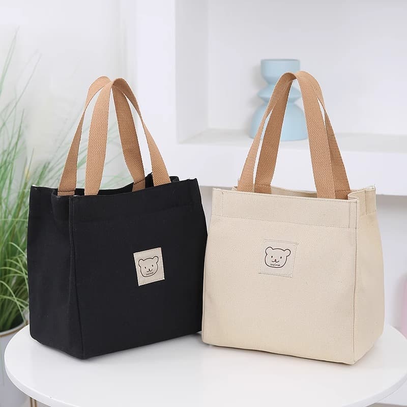 キャンバストート くまモチーフ 小さめ手提げバッグ