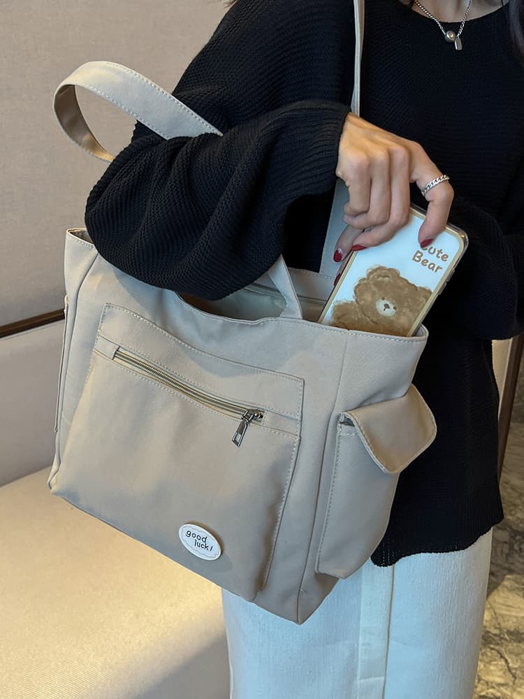 キャンバストート 多機能ポケット付き大容量キャンバストートかばん