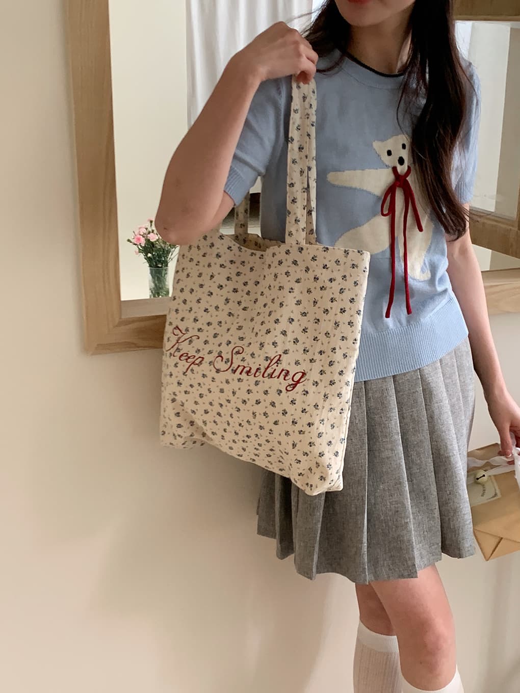 小花柄キャンバストート ショルダーバッグ エコバッグ 帆布
